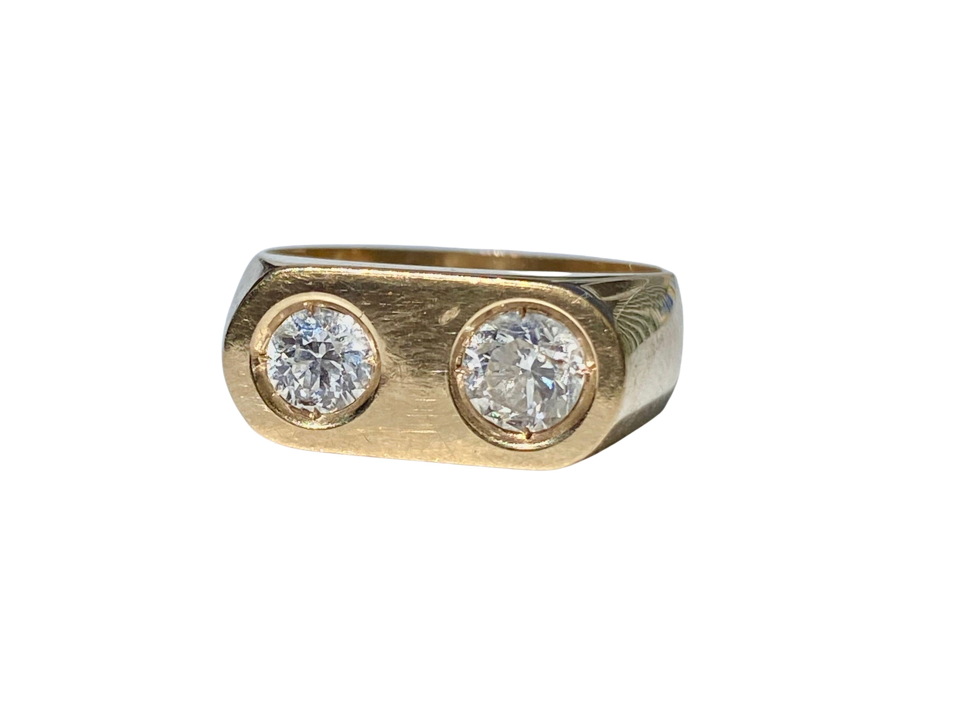 0.65 Carat 18k Solid Gold Double Round Diamond Unisex Ring For Sale