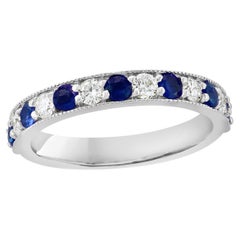 0.65 Carat Brilliant Cut Blue Sapphire and Diamond Band in 14K White Gold