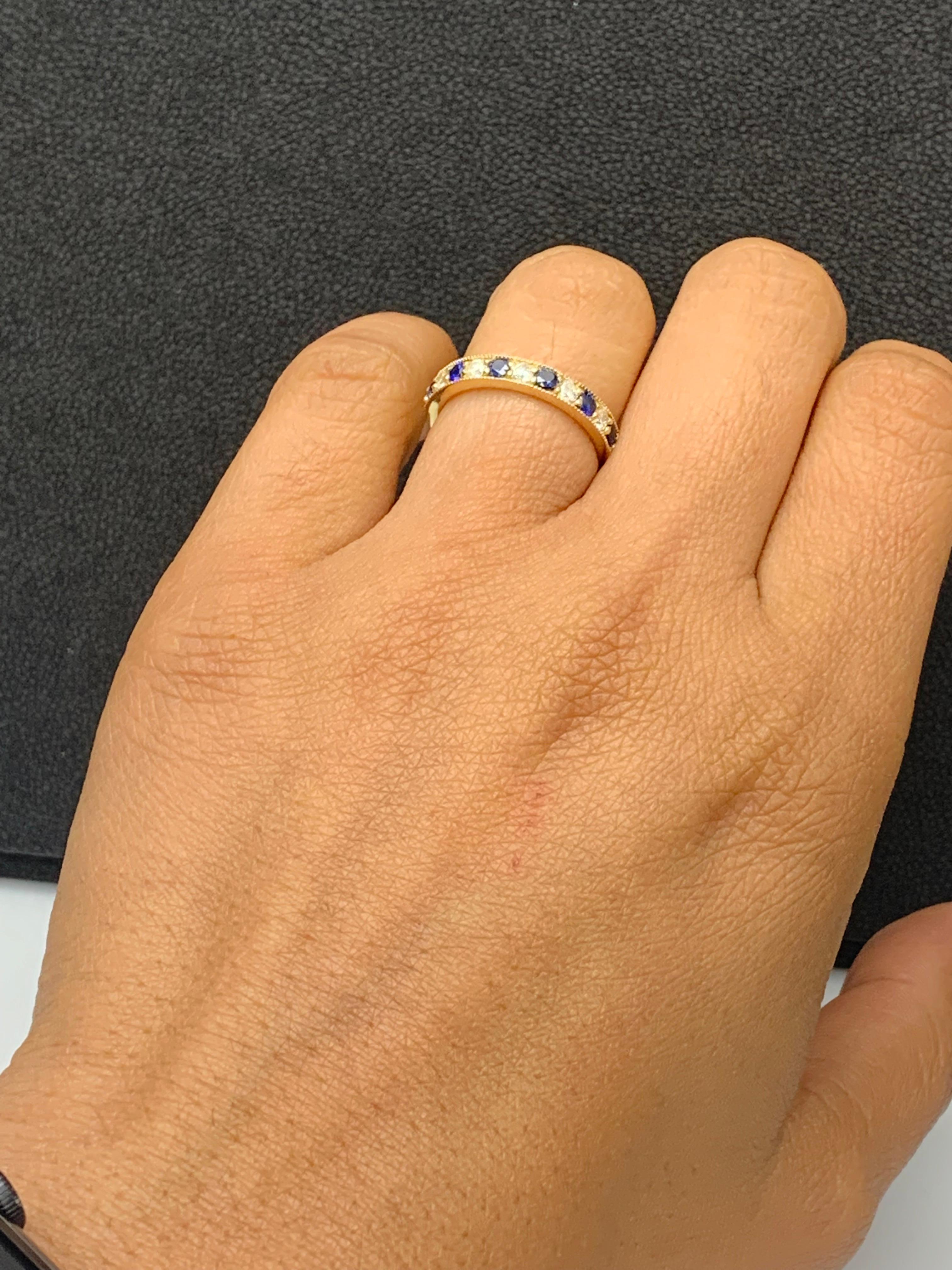 Bandeau en or jaune 14K de 0,65 carat en saphir bleu taillé en brillant et diamant en vente 4