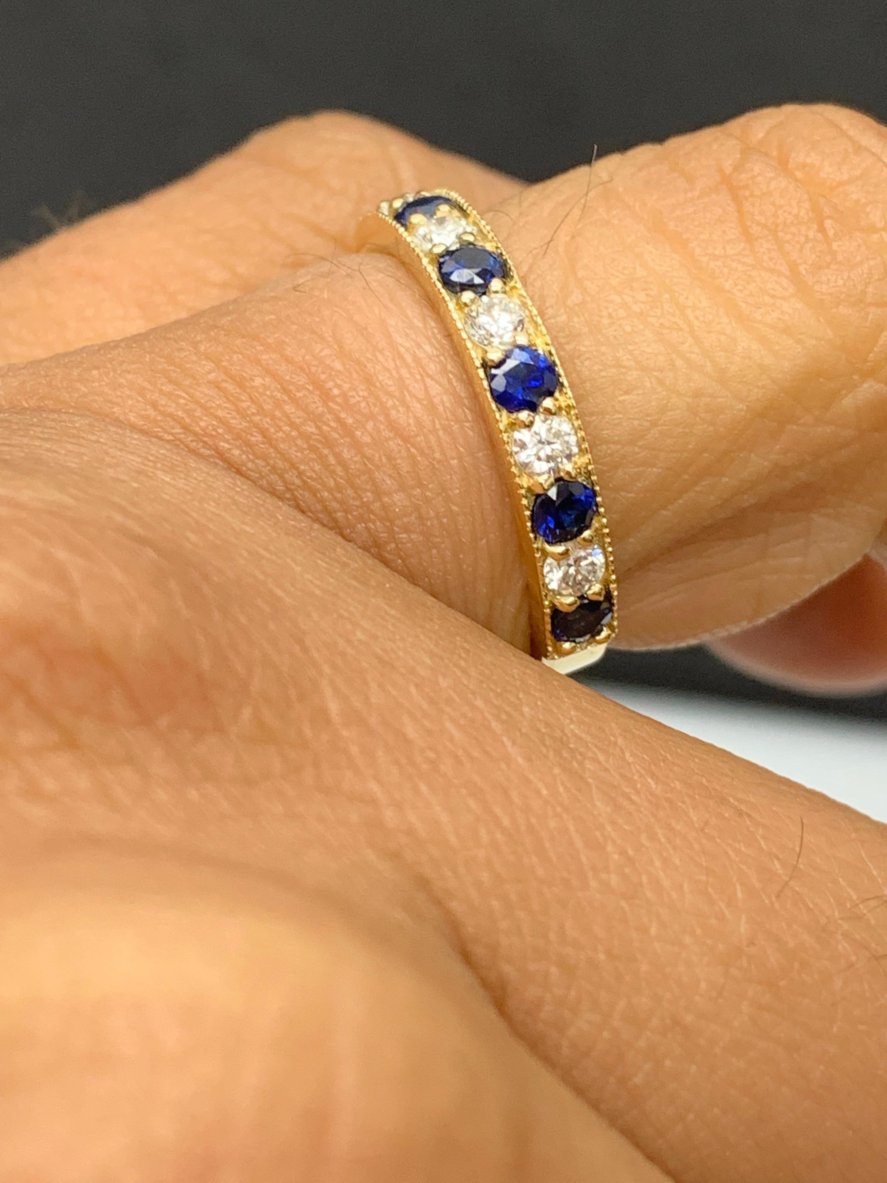 Women's 0.65 Carat Brilliant Cut Blue Sapphire and Diamond Band in 14K Yellow Gold For Sale
