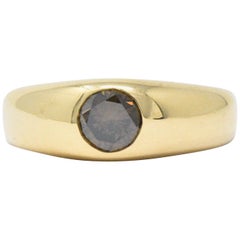 0.65 Carat Brown Diamond and 18 Karat Gold Unisex Ring