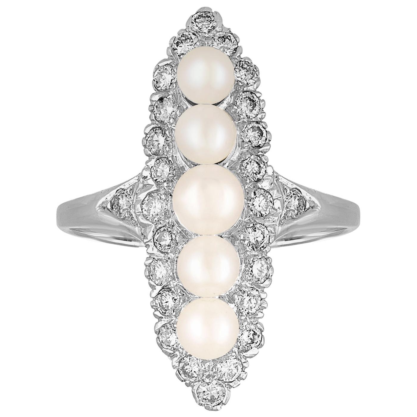 0.65 Carat Diamond and Pearl Gold Ring For Sale