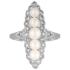 0.65 Carat Diamond and Pearl Gold Ring
