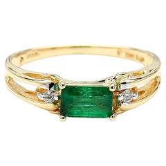 0.65 Carat Emerald 14K Gold Two Row Open Gap Band Ring