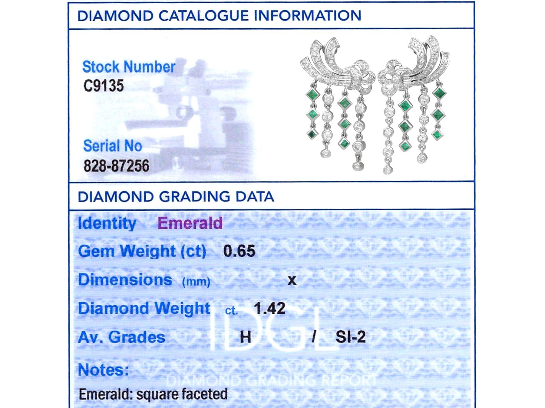 Orecchini a goccia in platino con smeraldo da 0,65 carati e diamante da 1,42 carati Circa 1935 in vendita 5