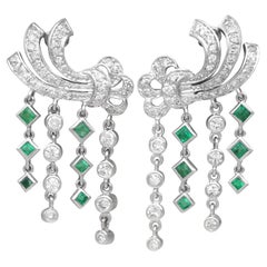 0.65 Carat Emerald and 1.42 Carat Diamond and Platinum Drop Earrings Circa 1935