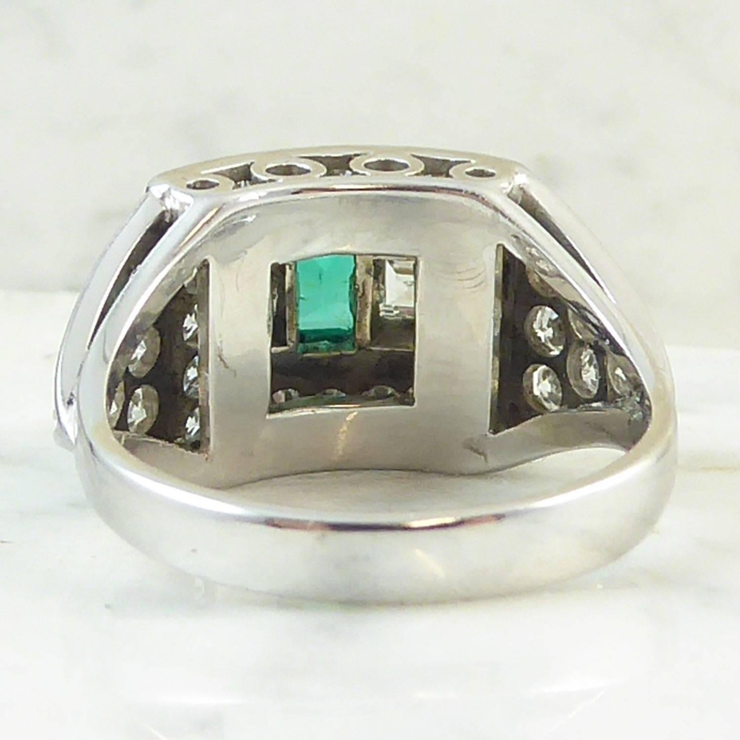 0.65 Carat Emerald and Diamond Ring, Geometric Cluster, French 1