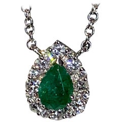 0.65 Carat Emerald Diamond Pear Pendant Set in 14 Karat White Gold