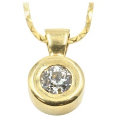 0.65 Carat Euro Cut Solitaire Diamond Necklace 14 Karat Yellow Gold
