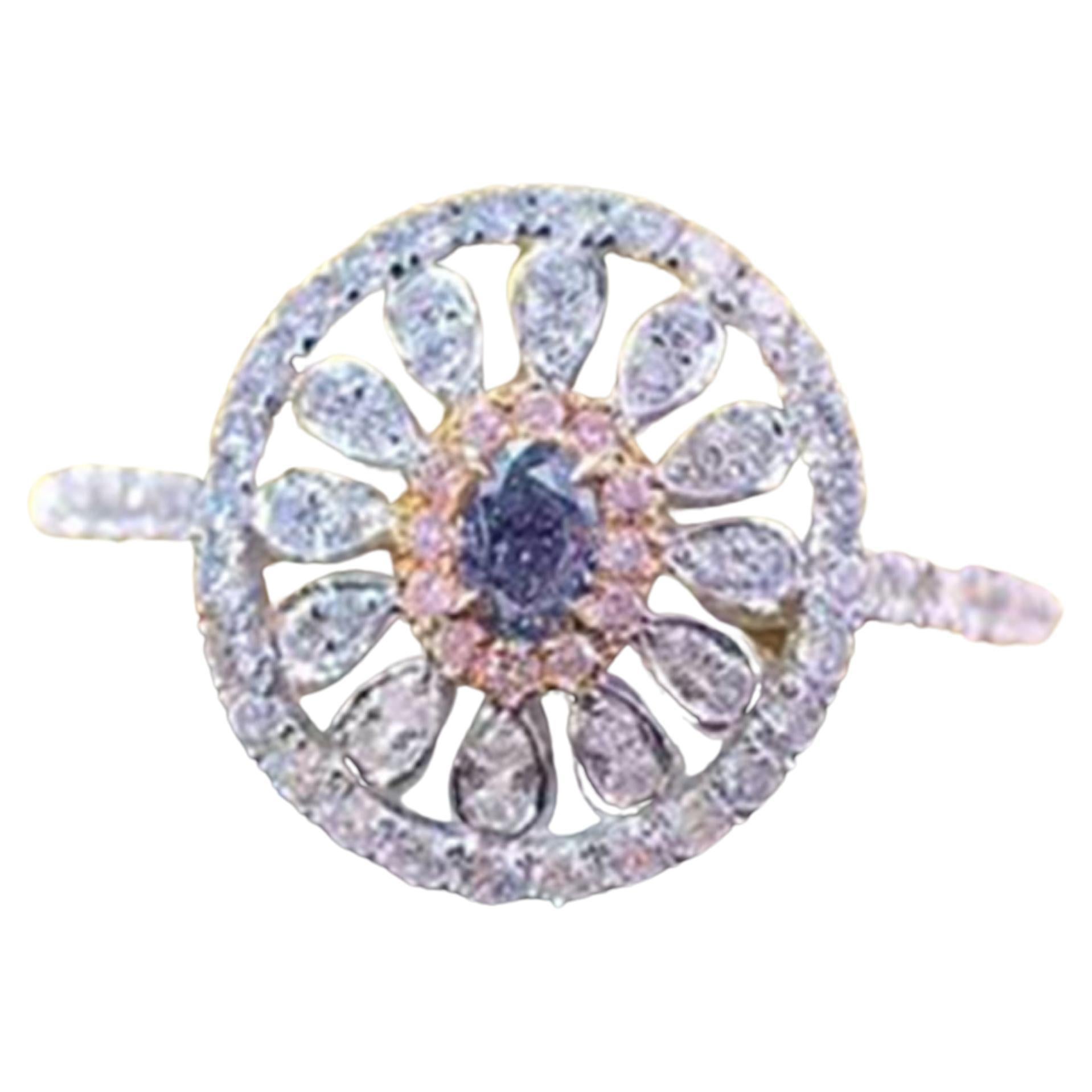 Carat Fancy Blue and Pink Diamond Ring 18 Karat White Gold