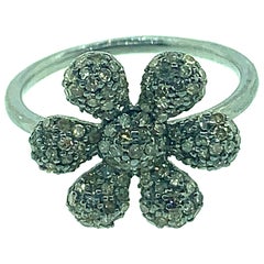 0.65 Carat Flower Diamond Ring Oxidized Sterling Silver