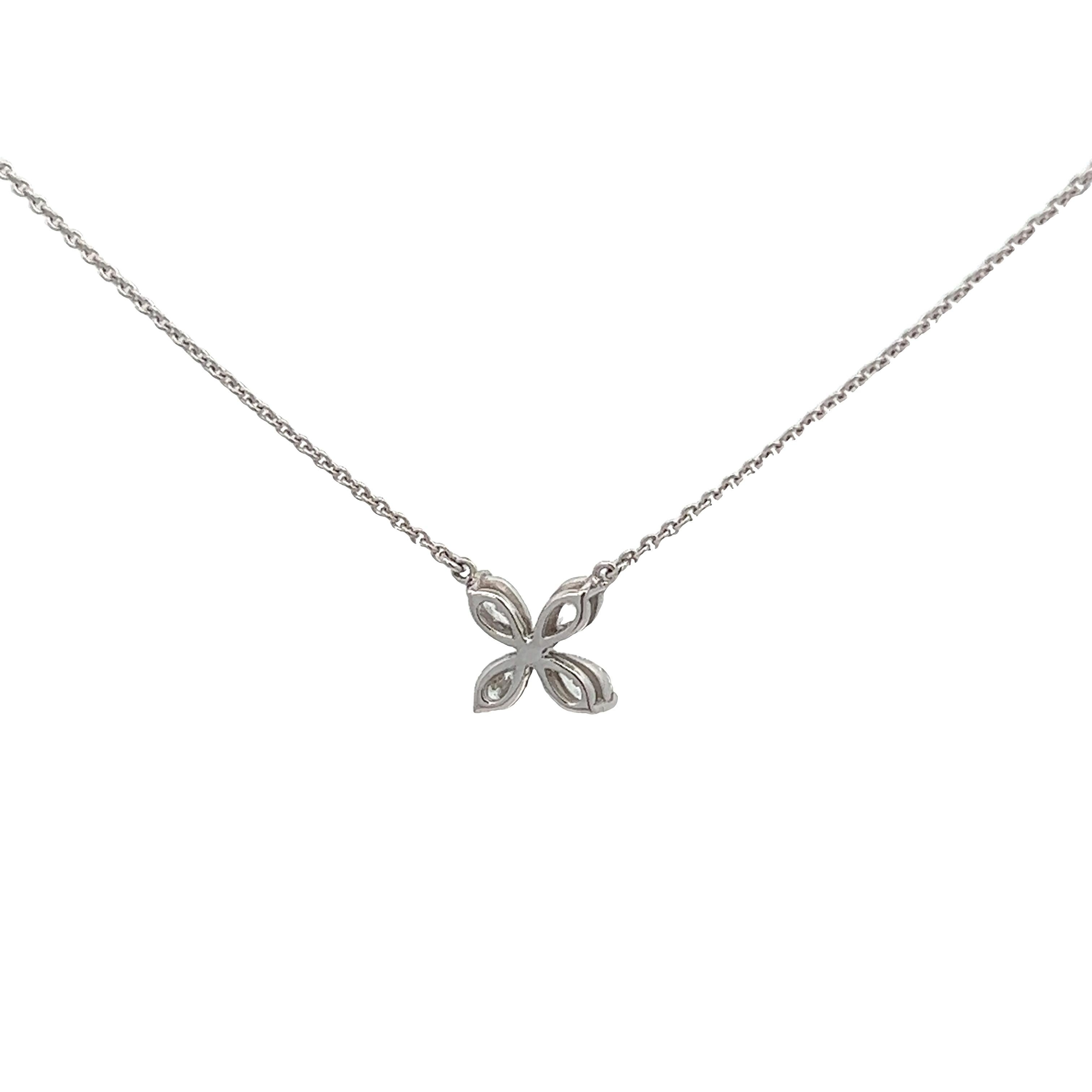 Aesthetic Movement 0.65 Carat Flower Shape Diamond Pendant Necklace in 18K White Gold For Sale