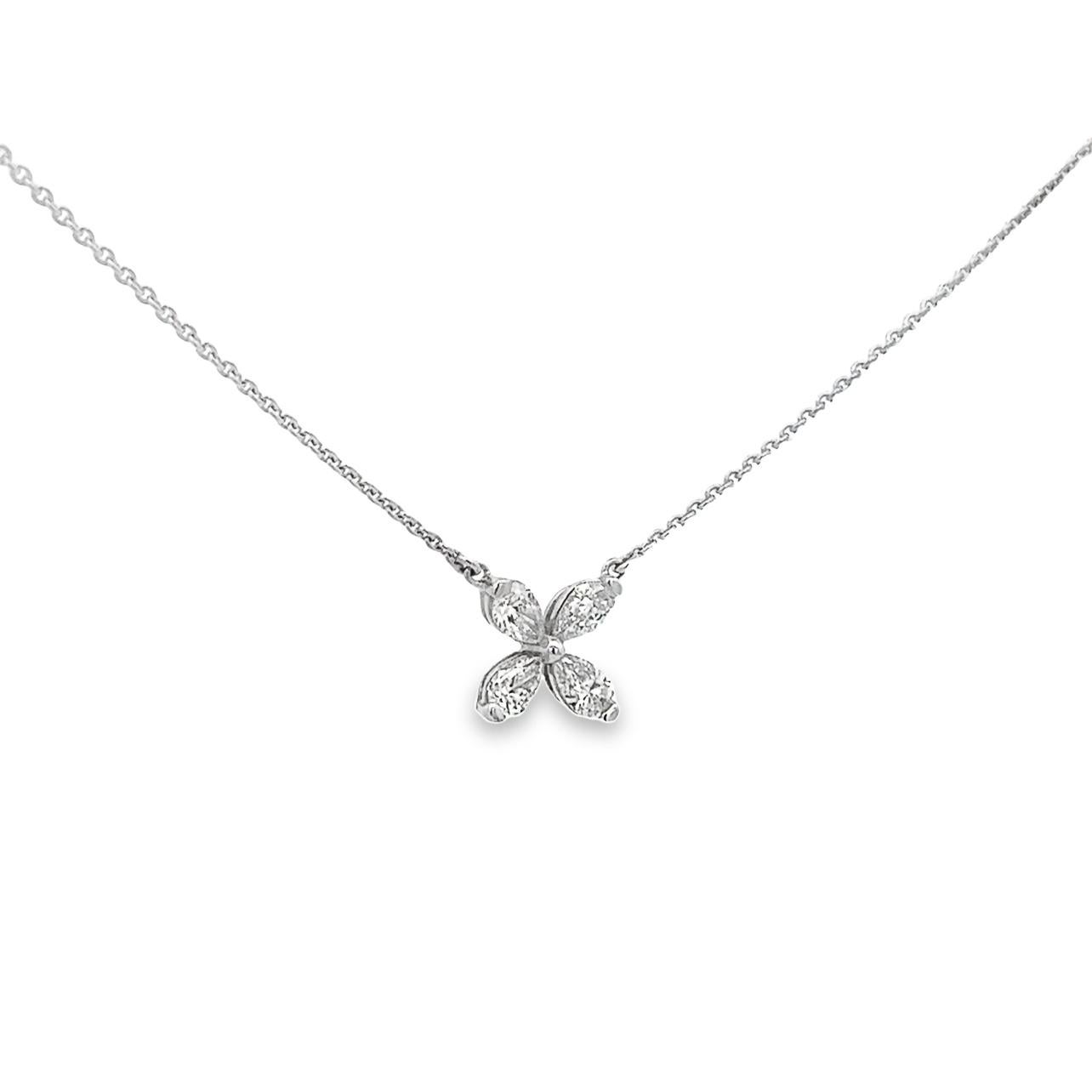 Women's 0.65 Carat Flower Shape Diamond Pendant Necklace in 18K White Gold For Sale