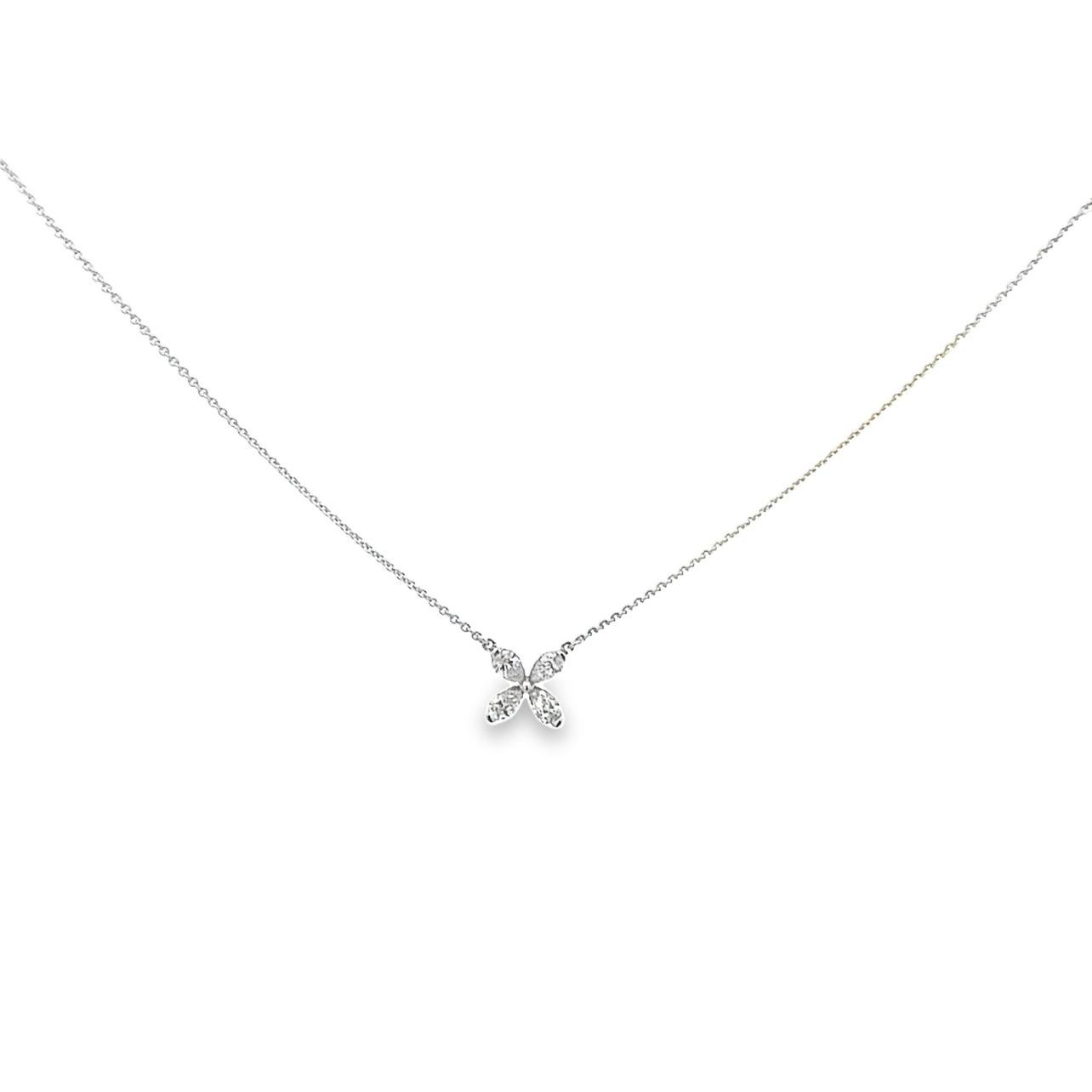 0.65 Carat Flower Shape Diamond Pendant Necklace in 18K White Gold For Sale 2