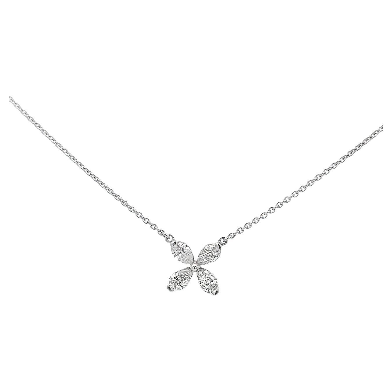 0.65 Carat Flower Shape Diamond Pendant Necklace in 18K White Gold For Sale