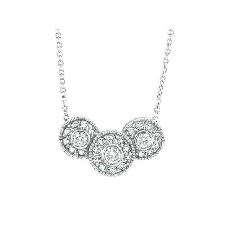 Contemporary 0.65 Carat Natural 3 Diamond Bezel Pendant Necklace 14K White Gold For Sale