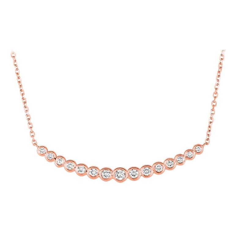 0.65 Carat Natural Diamond Bezel Necklace Pendant 14 Karat Rose Gold G SI For Sale