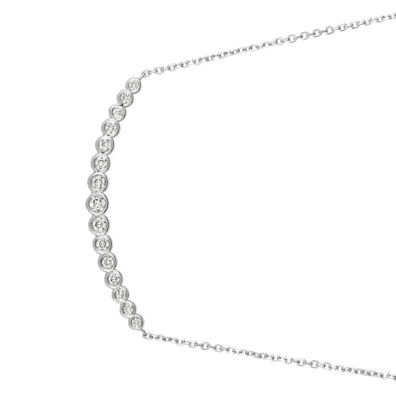 0.65 Carat Natural Diamond Bezel Necklace 14K White Gold G SI 18 inches chain

100% Natural Diamonds, Not Enhanced in any way Round Cut Diamond Necklace
0.65CT
G-H
SI
7/16 inch in height, 1 3/4 inch in width
14K White Gold, Bezel style, 4.5 grams
1