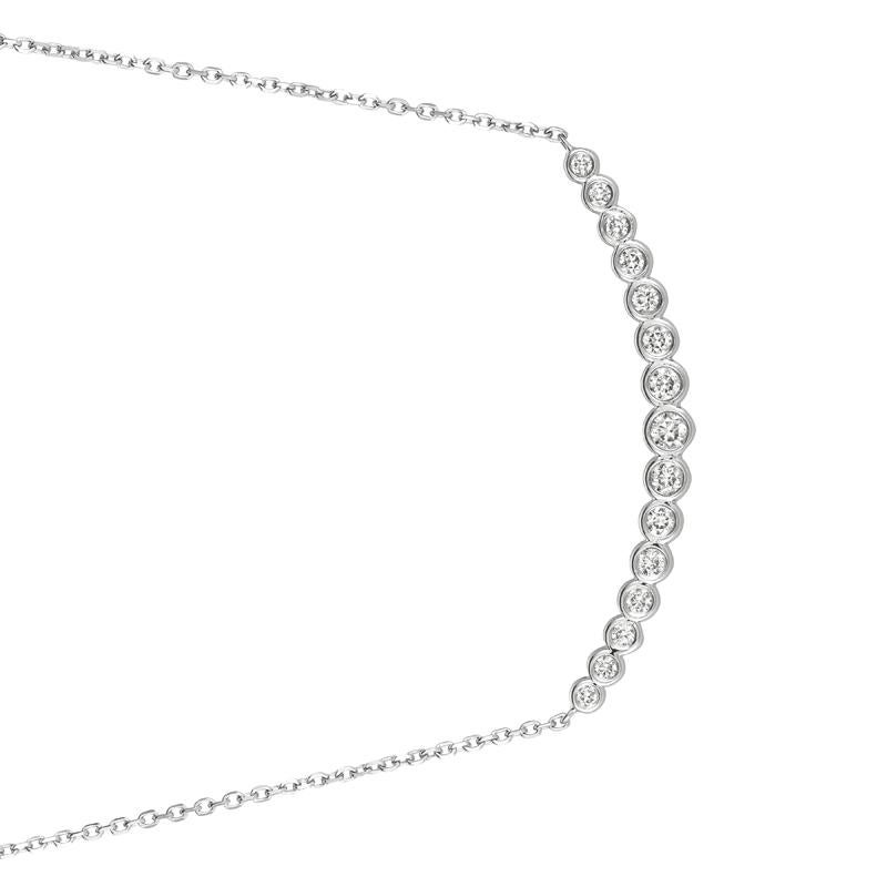 Round Cut 0.65 Carat Natural Diamond Bezel Necklace Pendant 14 Karat White Gold G SI For Sale