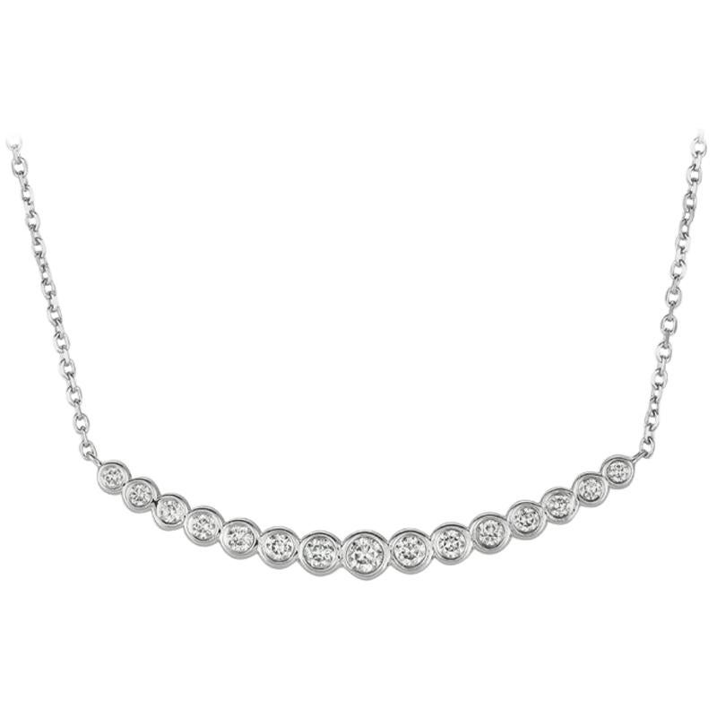 0.65 Carat Natural Diamond Bezel Necklace Pendant 14 Karat White Gold G SI For Sale
