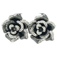 0.65 Carat Natural Diamond Black Rhodium Gold Flower Earrings