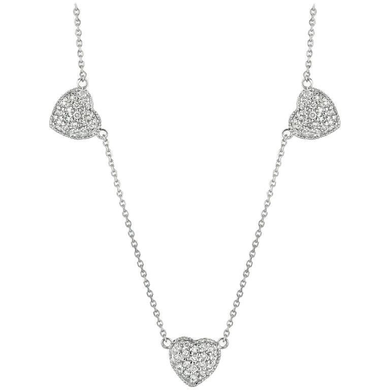 0.65 Carat Natural Diamond Heart Necklace 14 Karat White Gold G SI For Sale