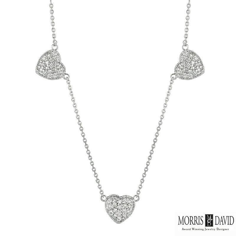 Round Cut 0.65 Carat Natural Diamond Heart Necklace 14 Karat White Gold G SI For Sale