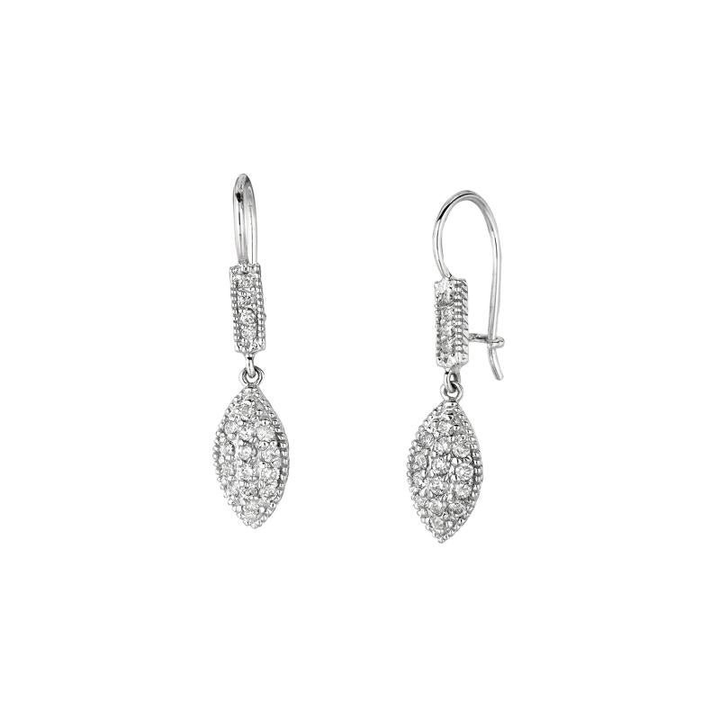 Contemporary 0.65 Carat Natural Diamond Marquise Shape Drop Earrings G SI 14k White Gold For Sale