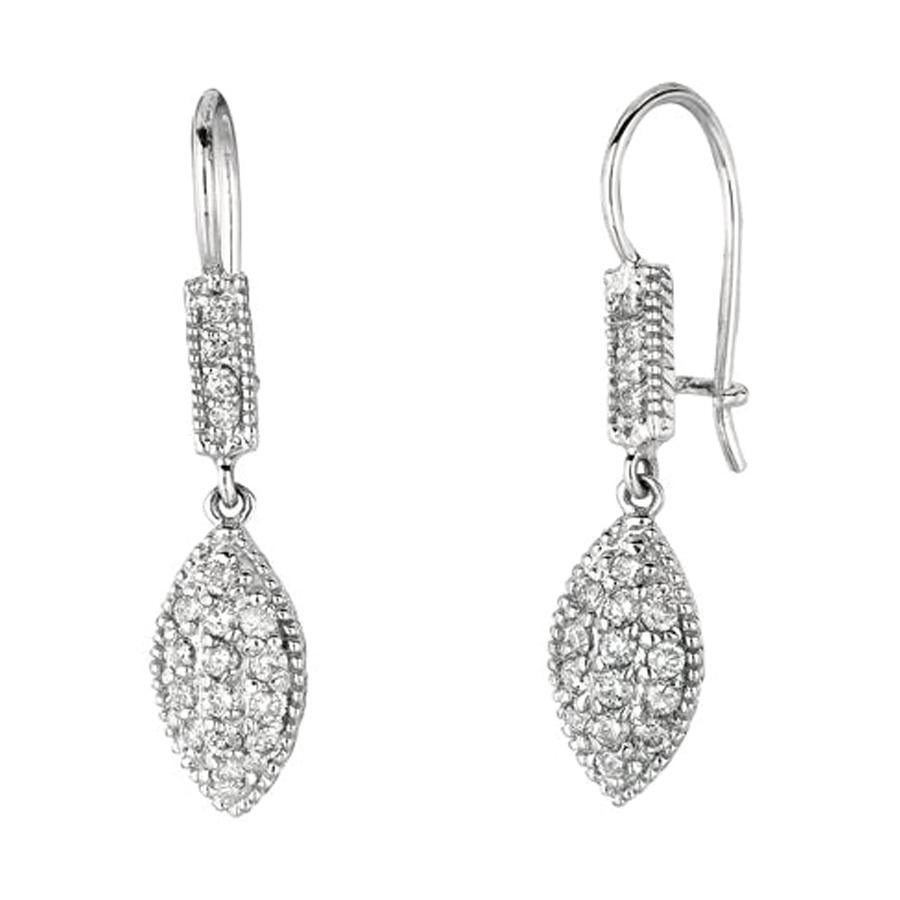 0.65 Carat Natural Diamond Marquise Shape Drop Earrings G SI 14k White Gold