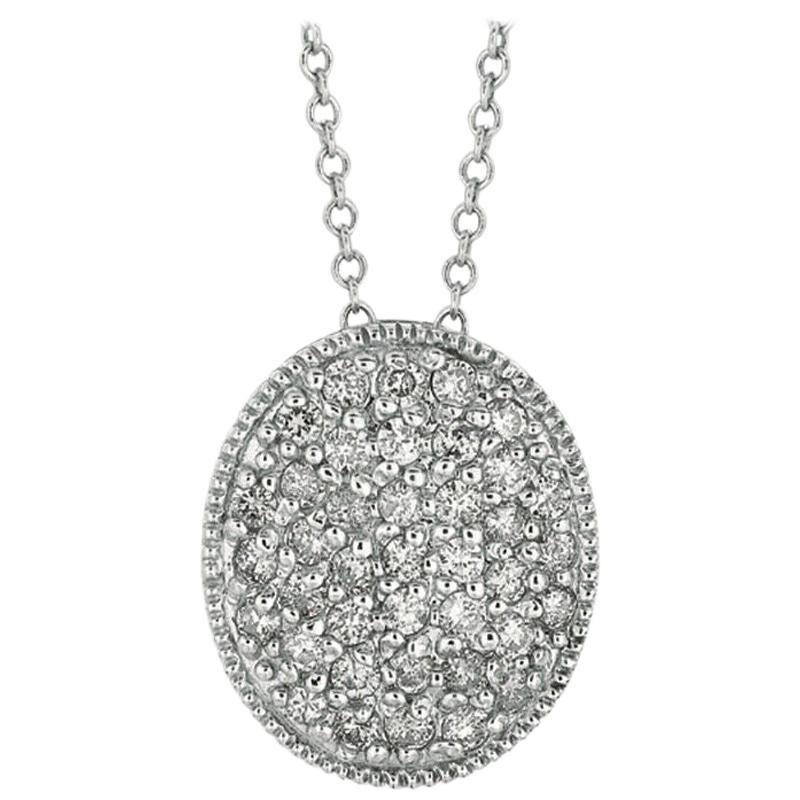 0.65 Carat Natural Diamond Oval Necklace 14 Karat White Gold For Sale