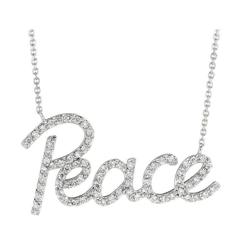 0.65 Carat Natural Diamond Peace Necklace Pendant 14 Karat White Gold Chain