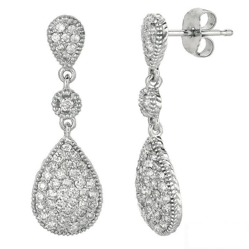 Contemporary 0.65 Carat Natural Diamond Pear Drop Earrings G SI 14k White Gold For Sale