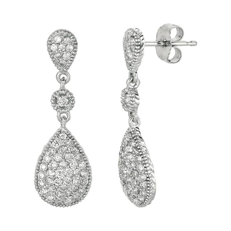 0.65 Carat Natural Diamond Pear Drop Earrings G SI 14k White Gold