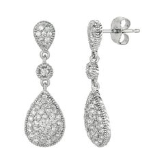 Boucles d'oreilles en goutte en or blanc 14 carats avec diamants naturels en forme de poire de 0,65 carat G SI