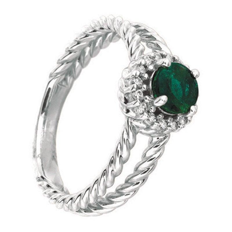 For Sale:  0.65 Carat Natural Emerald and Diamond Ring 14 Karat White Gold 2