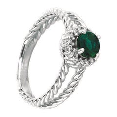 0.65 Carat Natural Emerald and Diamond Ring 14 Karat White Gold