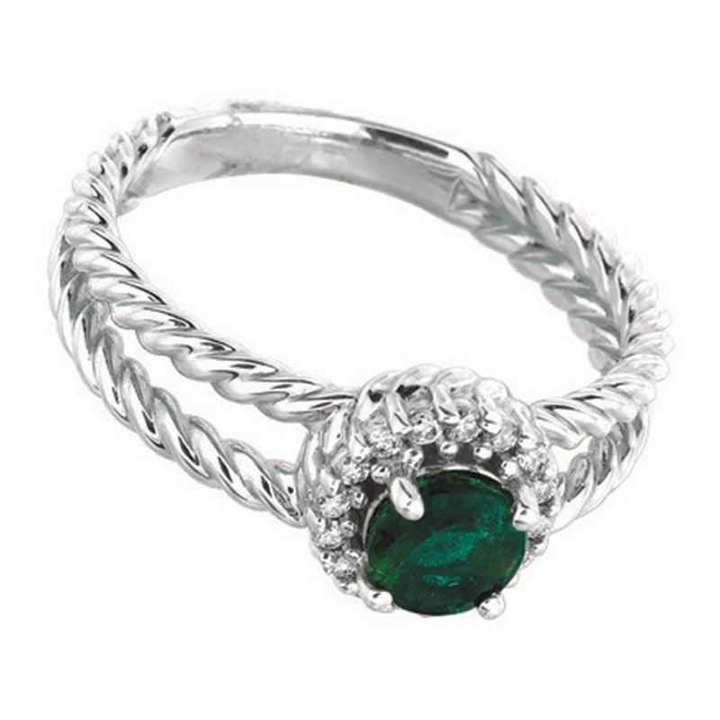 For Sale:  0.65 Carat Natural Emerald and Diamond Ring 14 Karat White Gold 3