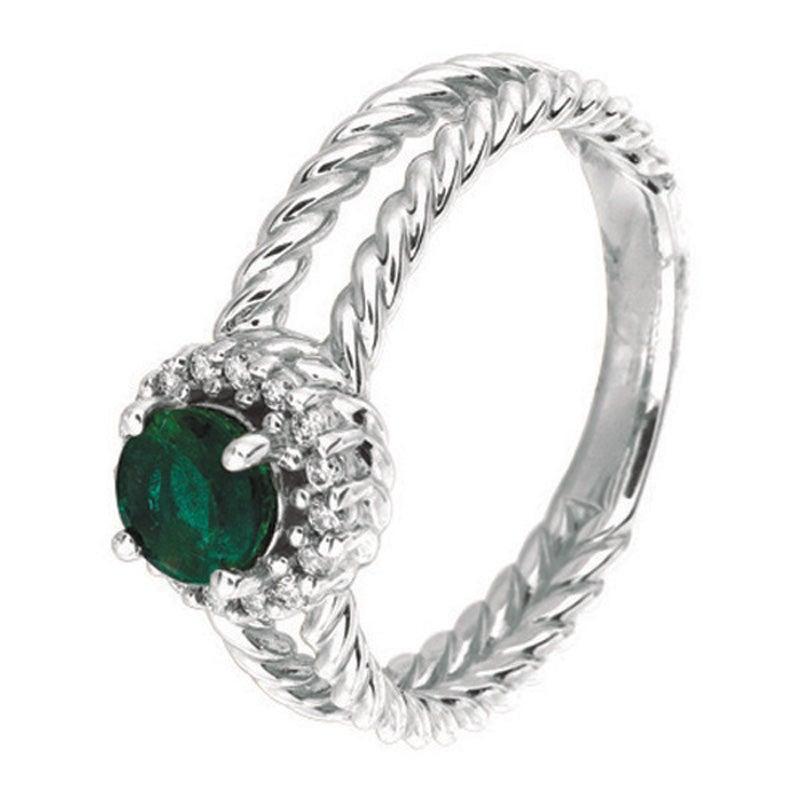 For Sale:  0.65 Carat Natural Emerald and Diamond Ring 14 Karat White Gold 4