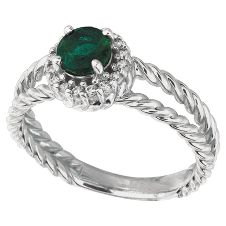 0.65 Carat Natural Emerald and Diamond Ring 14 Karat White Gold For Sale