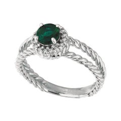 0.65 Carat Natural Emerald and Diamond Ring 14 Karat White Gold