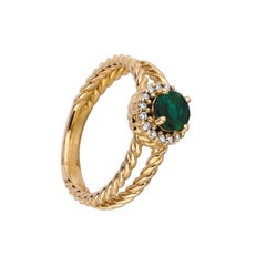 0.65 Carat Natural Emerald and Diamond Ring 14 Karat Yellow Gold