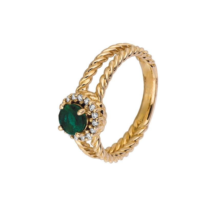 For Sale:  0.65 Carat Natural Emerald and Diamond Ring 14 Karat Yellow Gold 4