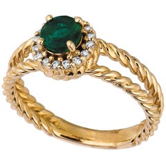0,65 Karat natürlicher Smaragd und Diamant Ring 14 Karat Gelbgold