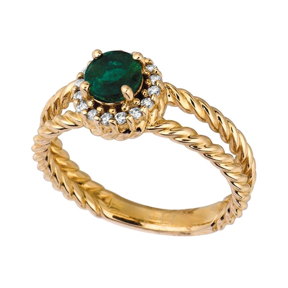 0.65 Carat Natural Emerald and Diamond Ring 14 Karat Yellow Gold