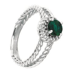 0.65 Carat Natural Emerald and Diamond Ring 14 Karat White Gold