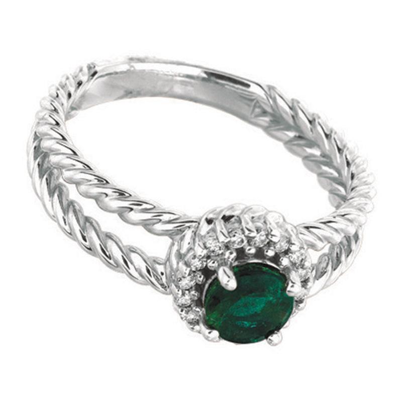 Contemporary 0.65 Carat Natural Emerald and Diamond Ring 14 Karat White Gold For Sale
