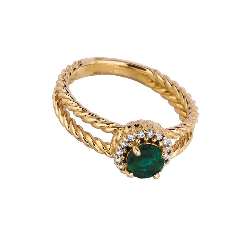 Contemporary 0.65 Carat Natural Emerald and Diamond Ring 14 Karat Yellow Gold For Sale