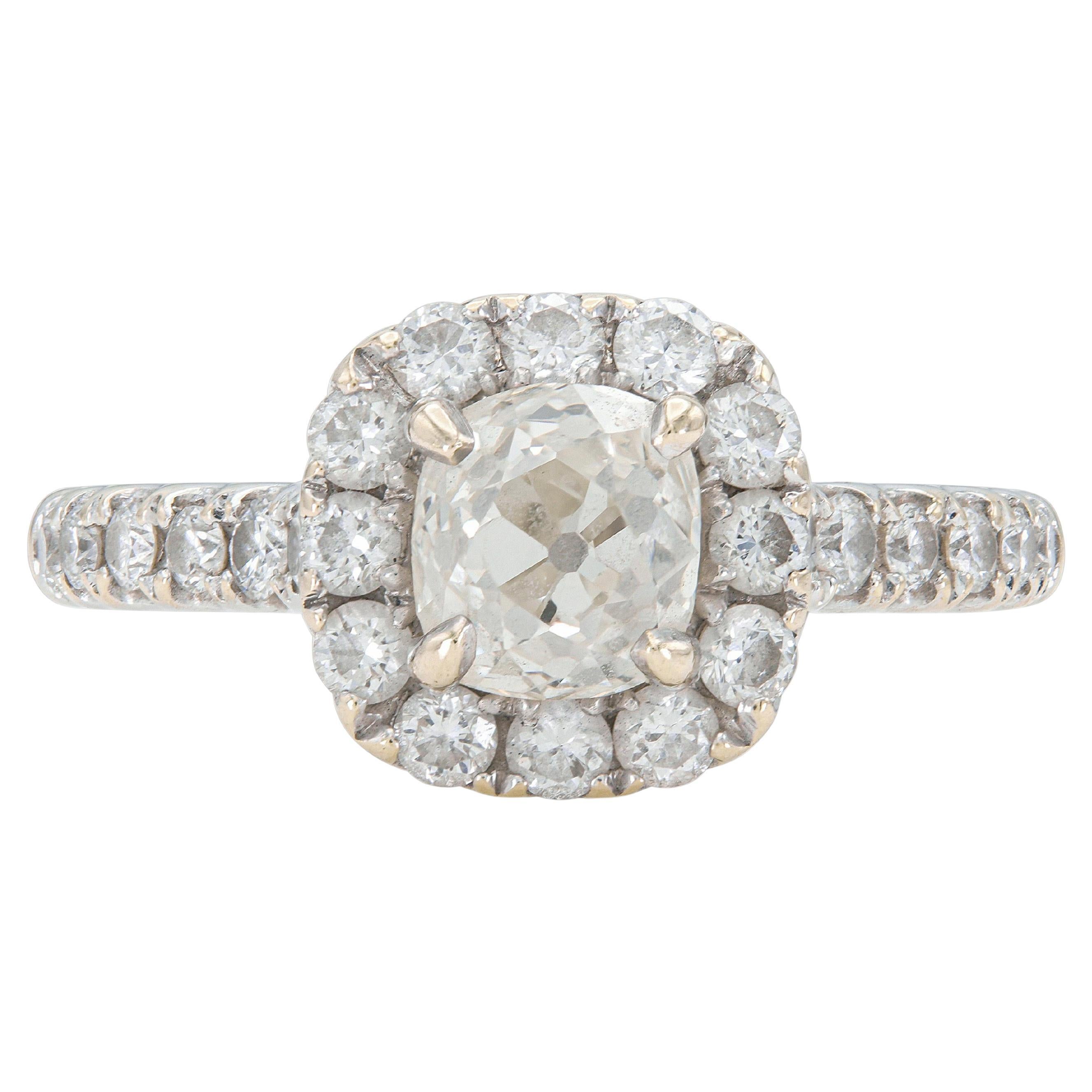 0.65 Carat Old Mine Cut Diamond Engagement Ring with A Halo