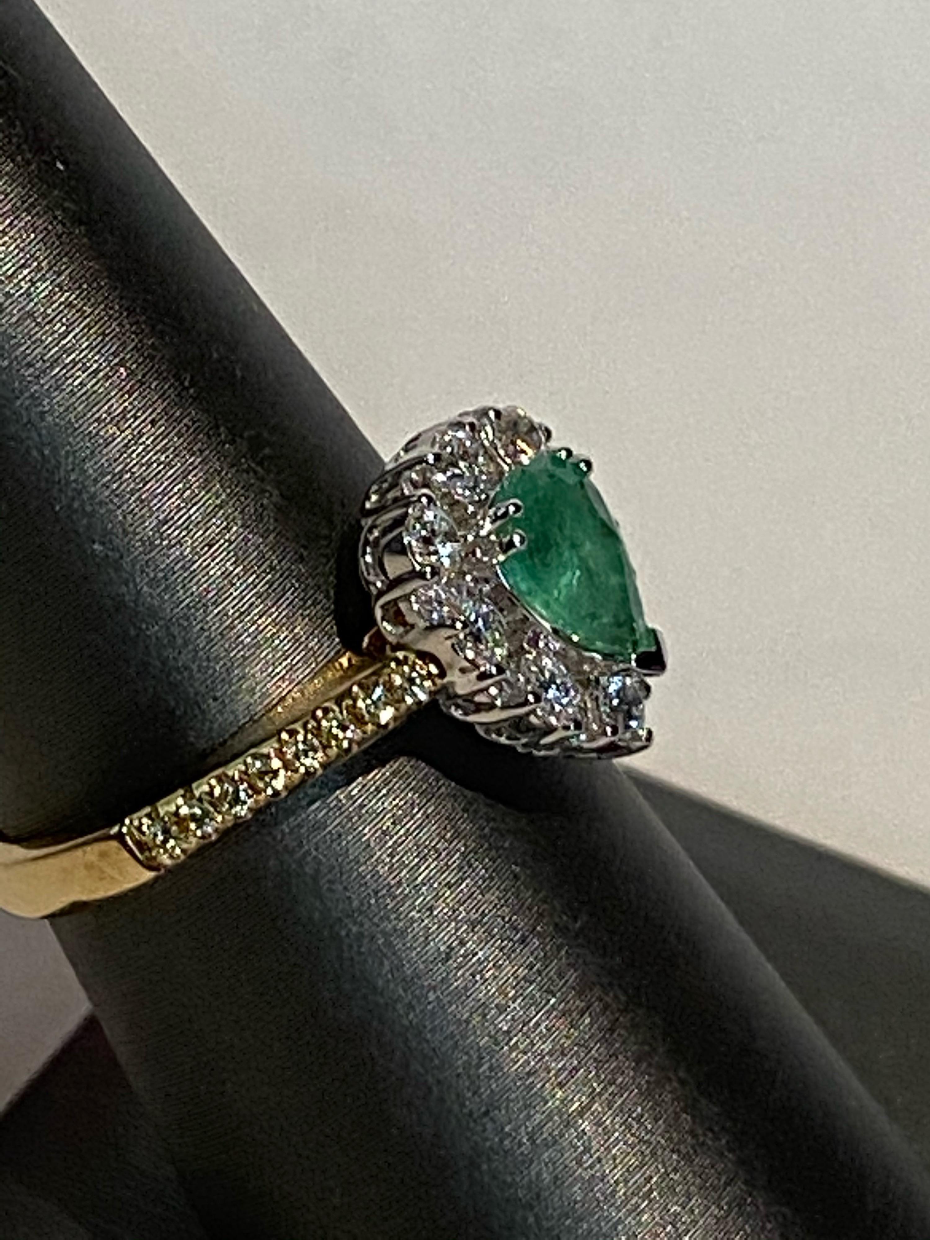 Artisan 0.65 Carat Pear Shaped Emerald Diamond Halo Ring