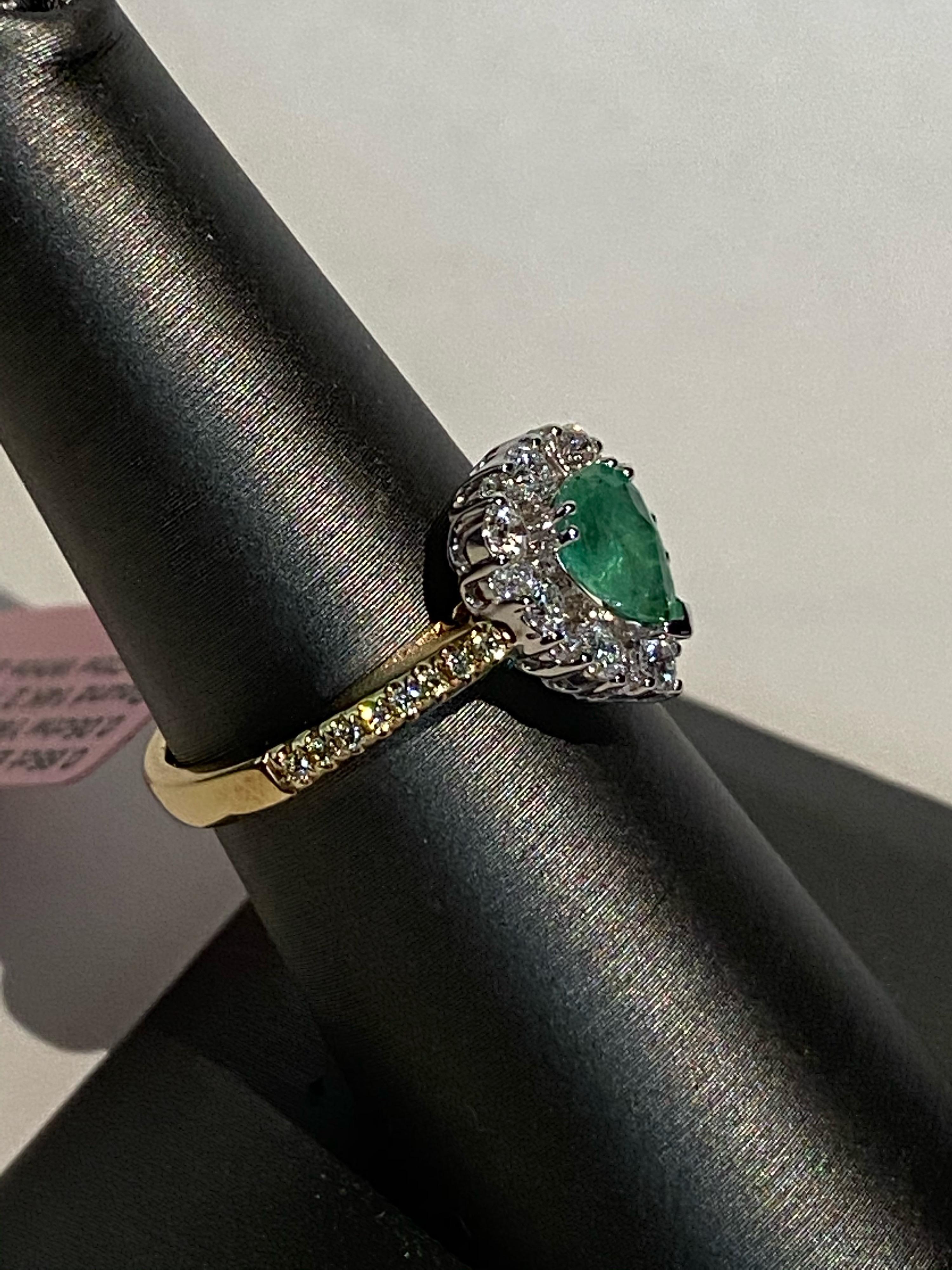 Pear Cut 0.65 Carat Pear Shaped Emerald Diamond Halo Ring
